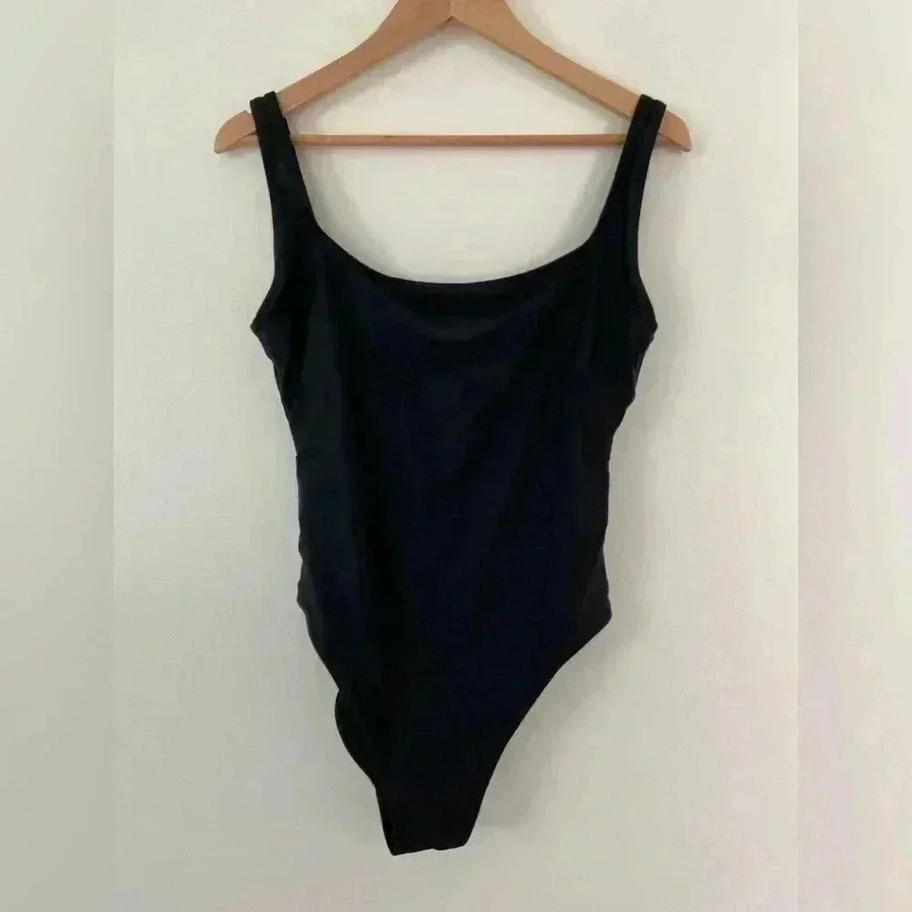 Madewell Second Wave Square Neck Tank One Piece Bathing Swimsuit Black M EUC
